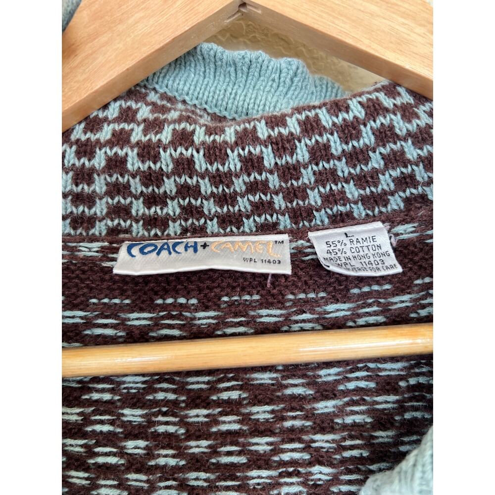 Vintage Boho Knit Cardigan Sweater Eclectic Large Colorful Teal Brown - Picture 5 of 8
